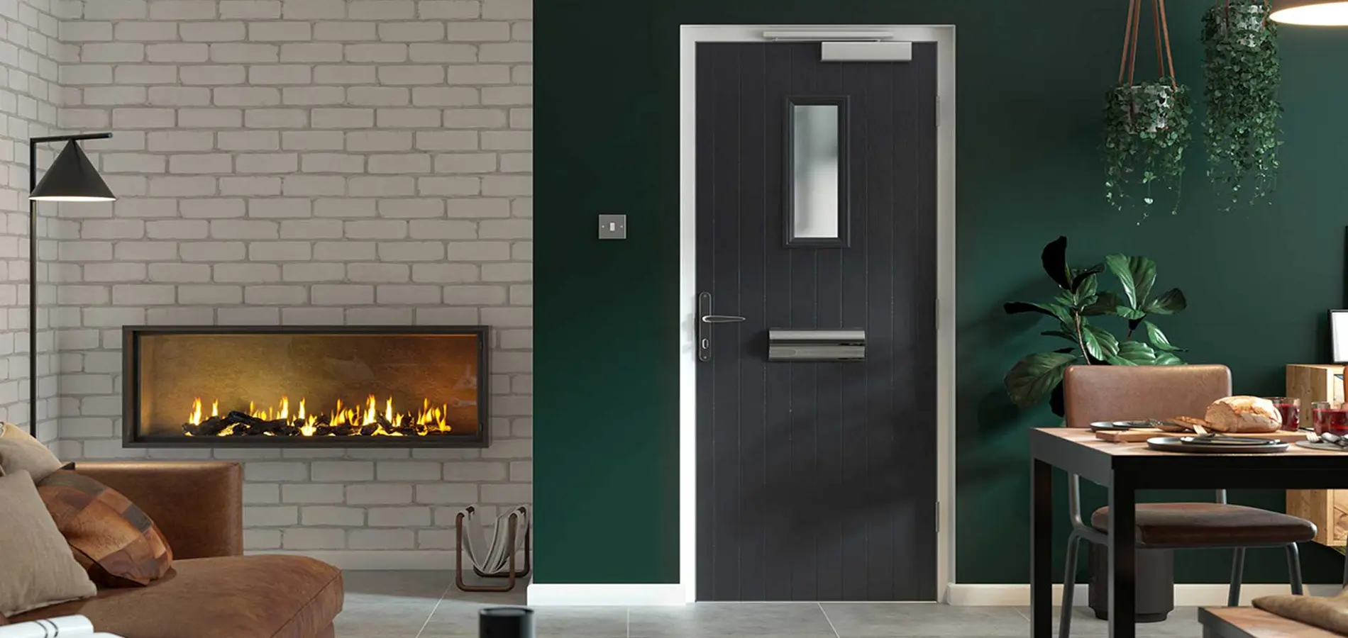 Fire door next to a built in fire in a flat looking property newbury