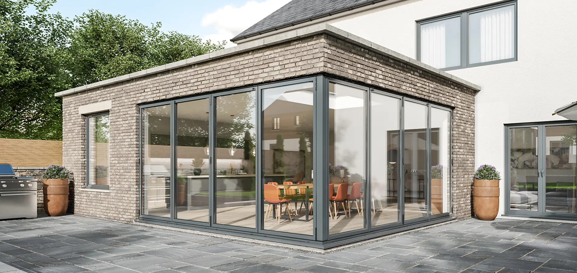 Grey cornerless bi folding doors in nice extension newbury