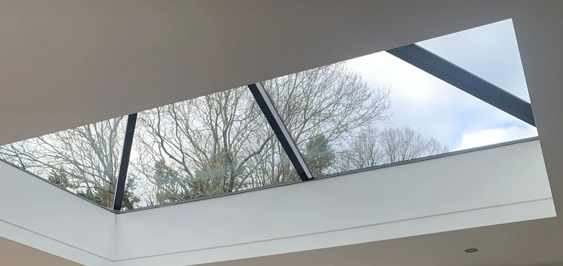 Internal view looking up and out of aluminium lantern