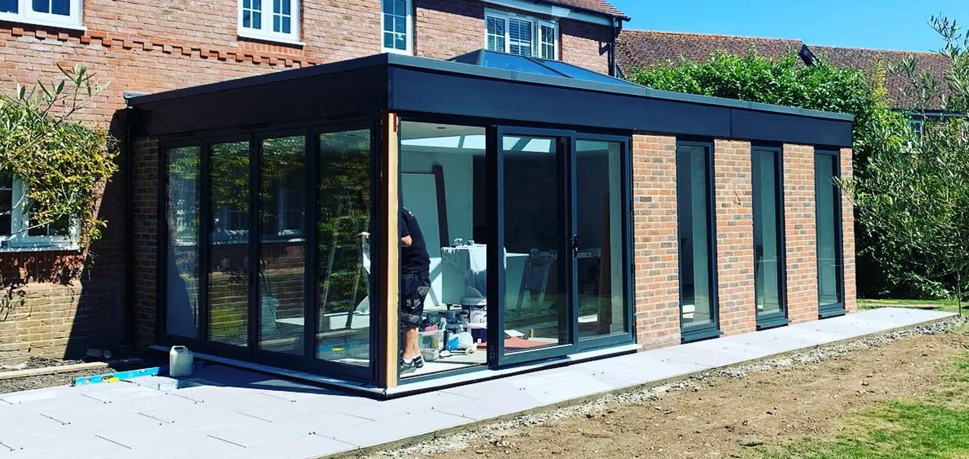 Lovely orangery in newbury with skylight black bi folding doors
